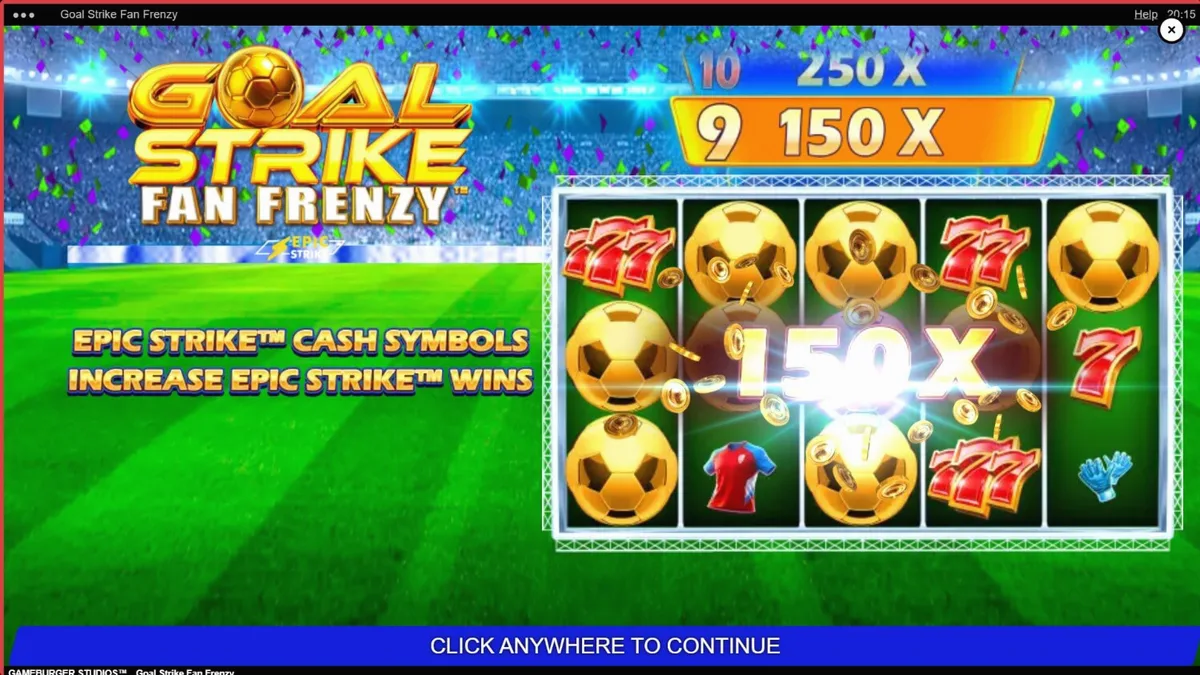 Tampilan visual stadion sepak bola yang meriah dalam slot Goal Strike Fan Frenzy